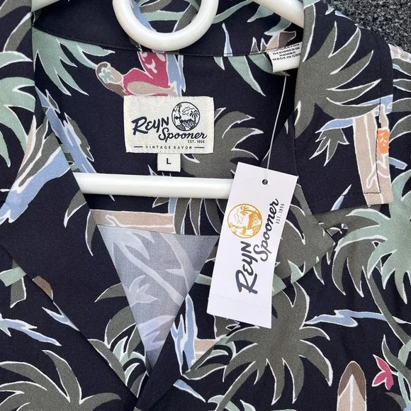 Reyn‎ Spooner Queens Surf Camp Black Shirt Size Large Button Up NWT - Picture 3 of 6